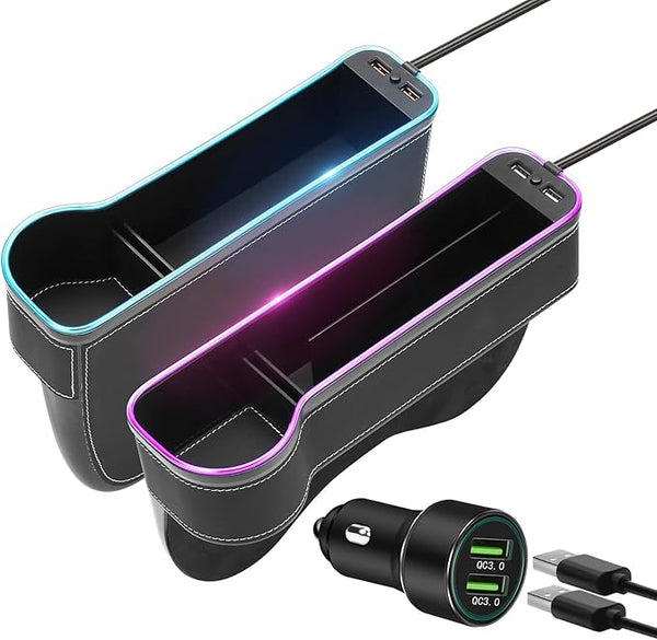 Organiseur de siège de voiture LED 7 couleurs avec chargeur rapide USB